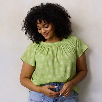 Plus Size LC Lauren Conrad Shirred Neck With Self-Tie Shell