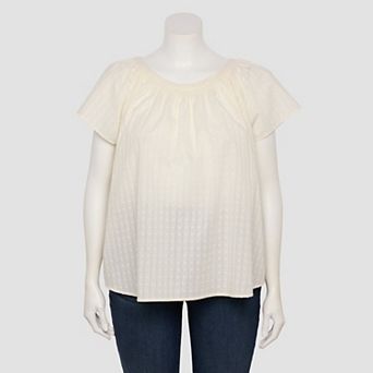 Plus Size LC Lauren Conrad Shirred Neck With Self-Tie Shell