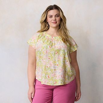 Plus Size LC Lauren Conrad Shirred Neck With Self-Tie Shell