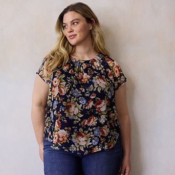 Plus Size LC Lauren Conrad Shirred Neck With Self-Tie Shell