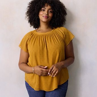Plus Size LC Lauren Conrad Shirred Neck With Self-Tie Shell
