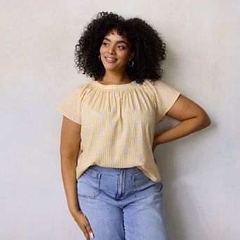 Plus Size LC Lauren Conrad Shirred Neck With Self-Tie Shell