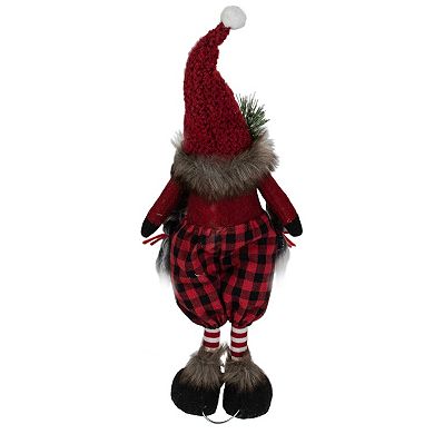 Northlight Buffalo Plaid Girl Gnome Christmas Figure 17-Inch Floor Decor