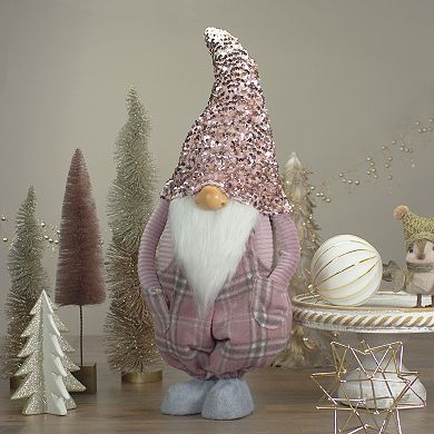 Northlight Plaid Christmas Gnome with Sequin Hat 24-Inch Floor Decor