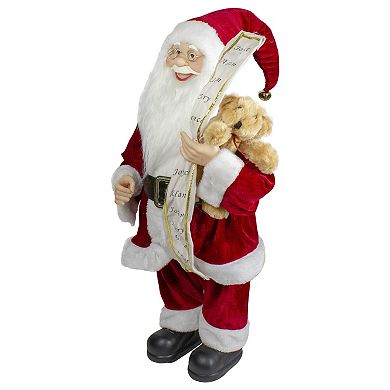 Northlight 24-Inch Standing Santa with Teddy Bear & List Christmas Figure