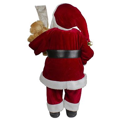 Northlight 24-Inch Standing Santa with Teddy Bear & List Christmas Figure