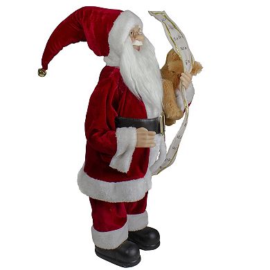 Northlight 24-Inch Standing Santa with Teddy Bear & List Christmas Figure