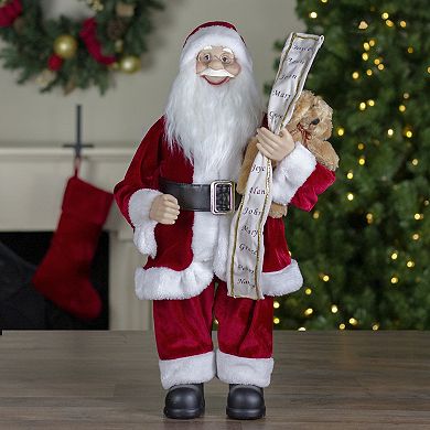 Northlight 24-Inch Standing Santa with Teddy Bear & List Christmas Figure