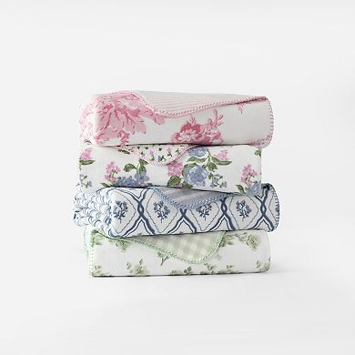 Laura Ashley Reversible Flannel Throw Blanket