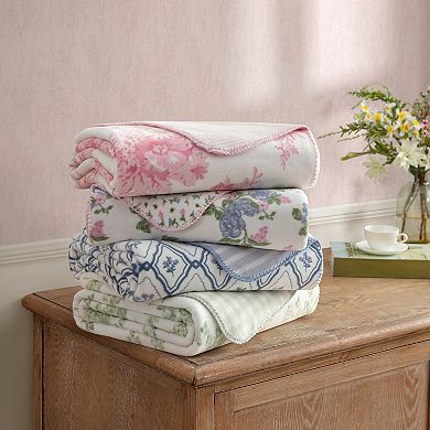 Laura Ashley Reversible Flannel Throw Blanket