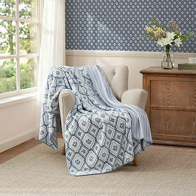 Laura Ashley Reversible Flannel Throw Blanket