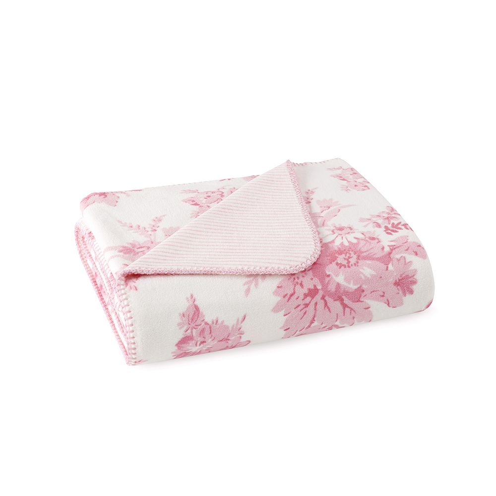 Laura Ashley Reversible Coco Flannel Throw Blanket - Blue Floral