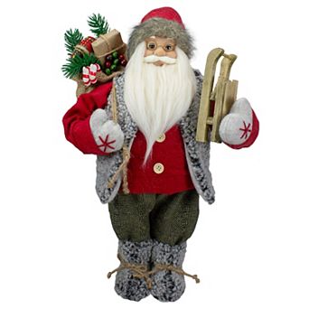 Northlight 18-Inch Standing Santa Figure Carrying Presents & Sled Floor Decor
