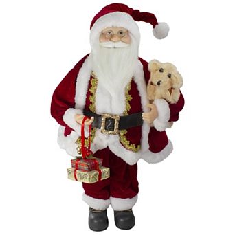 Northlight Standing Santa with Plush Brown Bear Figure Floor Decor