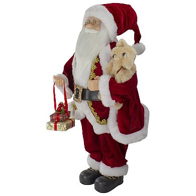 Northlight Standing Santa with Plush Brown Bear Figure Floor Decor