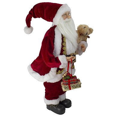 Northlight Standing Santa with Plush Brown Bear Figure Floor Decor