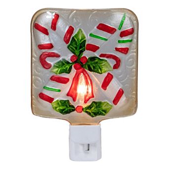 Northlight 6 in White and Red Candy Canes Glass Christmas Night Light