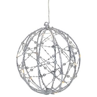Northlight 8 in LED Lighted Silver Wired Christmas Hanging Ball Decoration