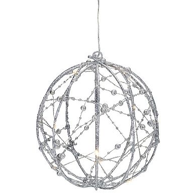 Northlight 8-in. LED Lighted Silver Wired Christmas Hanging Ball Decoration