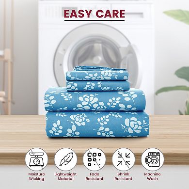 Lux Decor Floral Bed Sheets with Pillowcases Microfiber Deep Pocket Printed Sheet Set