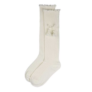 Girls Cotton-Rich Tassle-Bow-Trimmed Lettuce Edge Knee High Sock