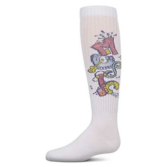 Girls Ribbed Cotton Blend "Graffiti Music" Knee Sock