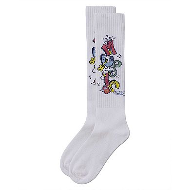 Girls Ribbed Cotton Blend "Graffiti Music" Knee Sock