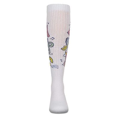Girls Ribbed Cotton Blend "Graffiti Music" Knee Sock