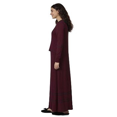 Women's Modal Blend Full-Length Nursing Gown with Decorative Stitching