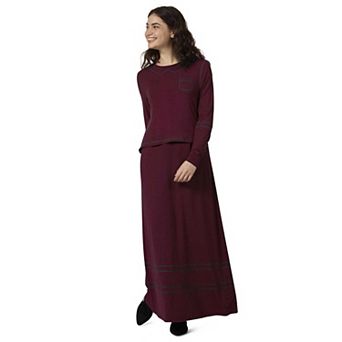 Women's Modal Blend Full-Length Nursing Gown with Decorative Stitching