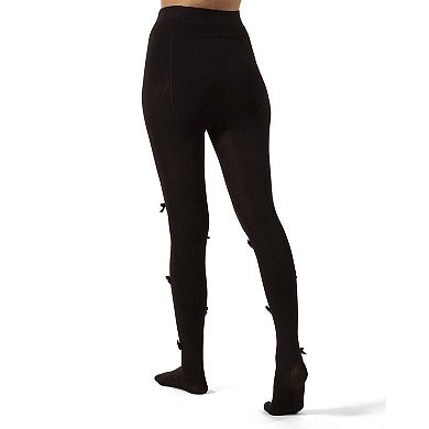 Women's Ribbed Velvety-Bow-Trimmed Cotton Blend Tights