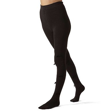 Women's Ribbed Velvety-Bow-Trimmed Cotton Blend Tights