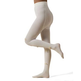 Women's Ribbed Velvety-Bow-Trimmed Cotton Blend Tights