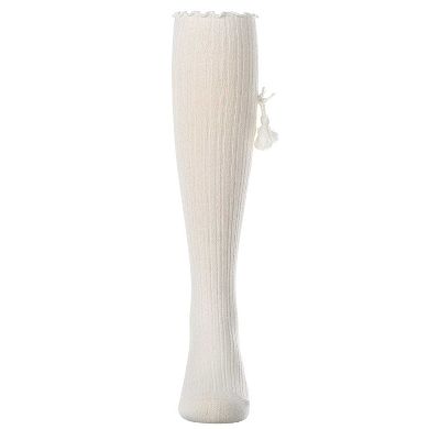 Girls Cotton-Rich Tassle-Bow-Trimmed Lettuce Edge Knee High Sock
