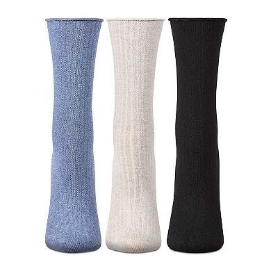 3 Pair Women's Silky-Soft Roll-Top Crew Socks
