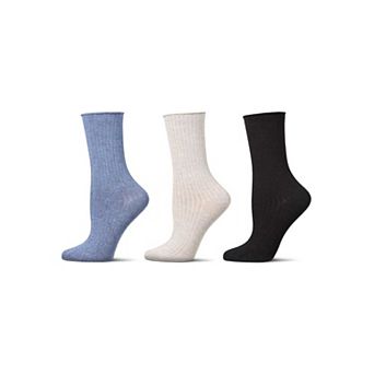3 Pair Women's Silky-Soft Roll-Top Crew Socks