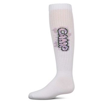 Girls Ribbed Cotton Blend "Graffiti Camp" Knee Sock