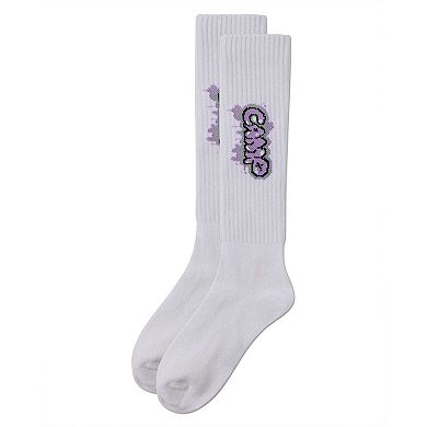 Girls Ribbed Cotton Blend "Graffiti Camp" Knee Sock