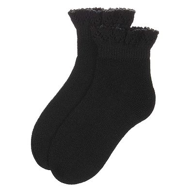 Girls Crochet Ruffle-Trim Mercerized Cotton Blend Ankle Sock