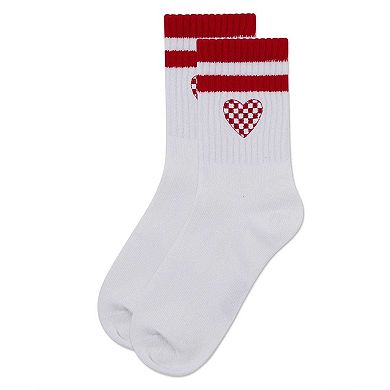 Girls' Checkered Heart Crew Socks