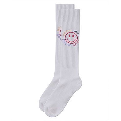 Girls Ribbed Cotton Blend "Beach More, Worry Less" Knee Sock