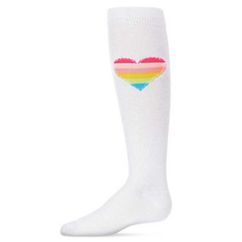 Neon Stitched Heart Cotton Blend Knee High Sock
