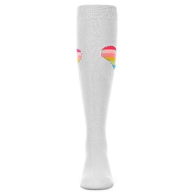 Neon Stitched Heart Cotton Blend Knee High Sock