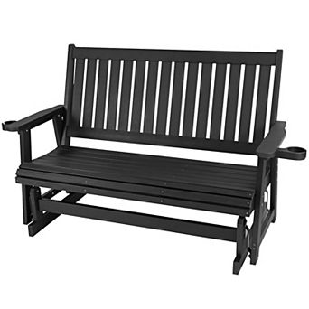 HIPS Patio Glider with Cup Holders, All-Weather Resistant, High Backrest and Deep Contoured Seat