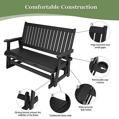HIPS Patio Glider with Cup Holders, All-Weather Resistant, High Backrest and Deep Contoured Seat