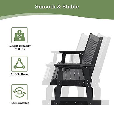 HIPS Patio Glider with Cup Holders, All-Weather Resistant, High Backrest and Deep Contoured Seat