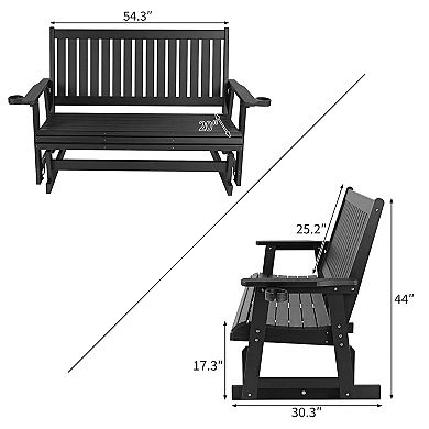 HIPS Patio Glider with Cup Holders, All-Weather Resistant, High Backrest and Deep Contoured Seat