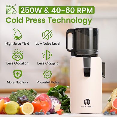 Ventray Cold Press Juicer 4.7" Large Feed Chute Masticating Juicer for Vegetables & Fruits