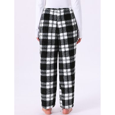 Women's Fuzzy Fleece Plush Plaid Pajama Pants Winter Warm Lounge Sleepwear with Pockets Bottoms