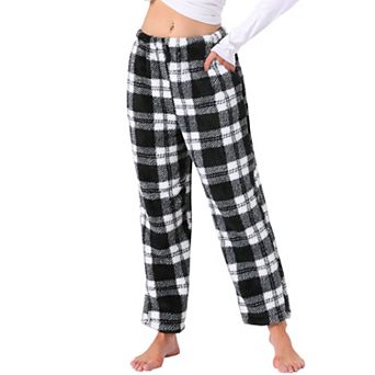 Women's Fuzzy Fleece Plush Plaid Pajama Pants Winter Warm Lounge Sleepwear with Pockets Bottoms